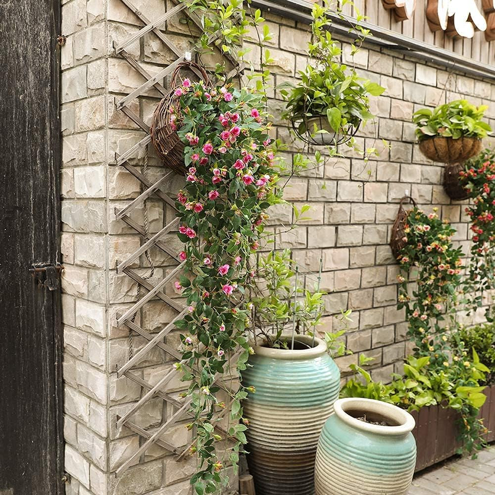 Artificial Hanging Plants with Rose Flowers, 5FT Garland Fake Hanging Flower Greeny Chain Wall Home Room Garden Wedding Indoor Outdoor Decorative (Purple, Not Include Basket)