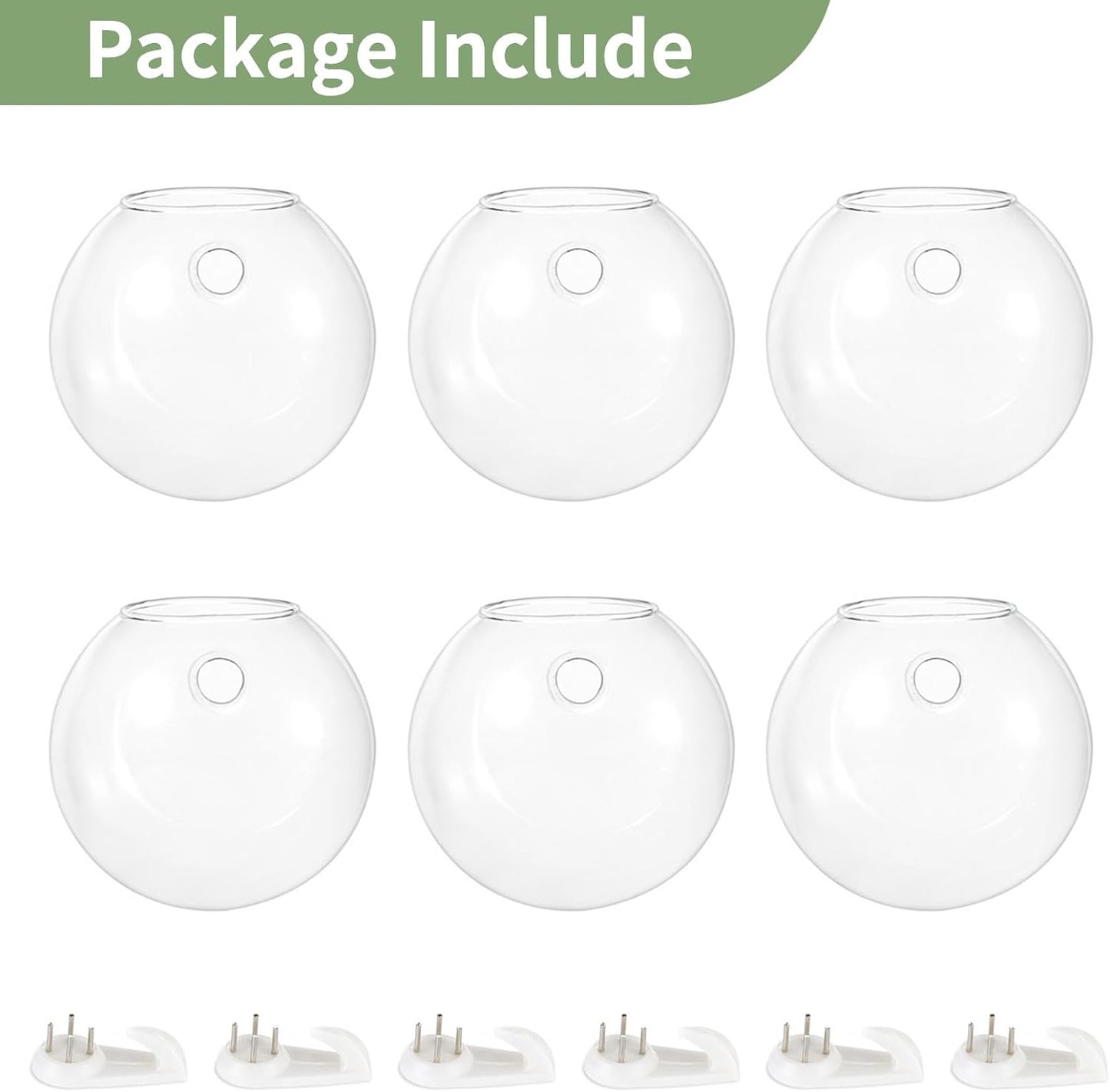 Wall Hanging Planters Terrarium: 6 Pcs Clear Glass Wall-Mounted Vases for Indoor Office Garden Living Room - Oblate Plant Pots Hydroponic Containers Propagation Stations for Flowers