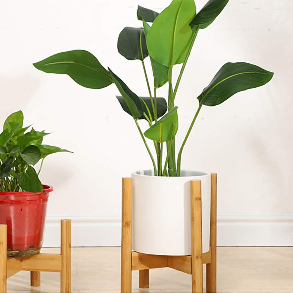 1Pcs Bamboo Plant Stand Mid Century Modern Plant Pot Stand Holder 8" to 12" Adjustable Flower Pot Holder Display Rack for Indoor Outdoor Planters and Home Decor, 14" H (Unxpandable)