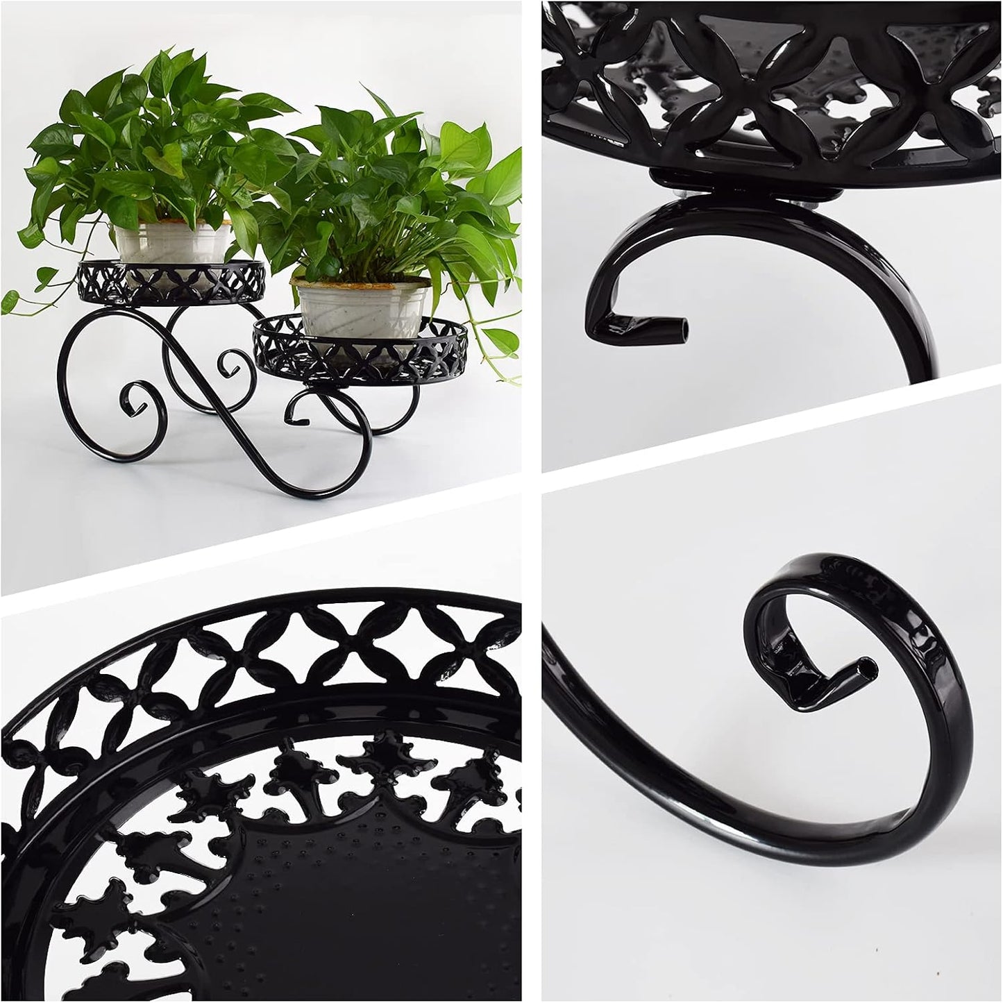 Black Planter Stand,Metal 9.8Inch round Potted Plant Stands Indoor&Outdoor ,Modern Flower Pot Stand Holder Rack Planter Display for Home,Kitchen,Patio,Garden, Corner, Balcony and Bedroom