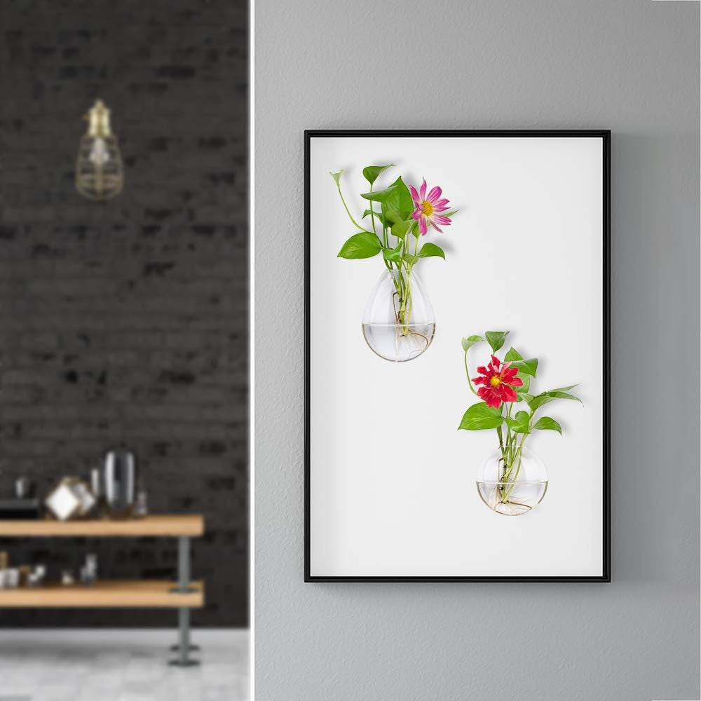 Different Geometric Wall Glass Vase Set of 5 for Water Plants or Flowers, Garden Wall Decoration (Clear 5)
