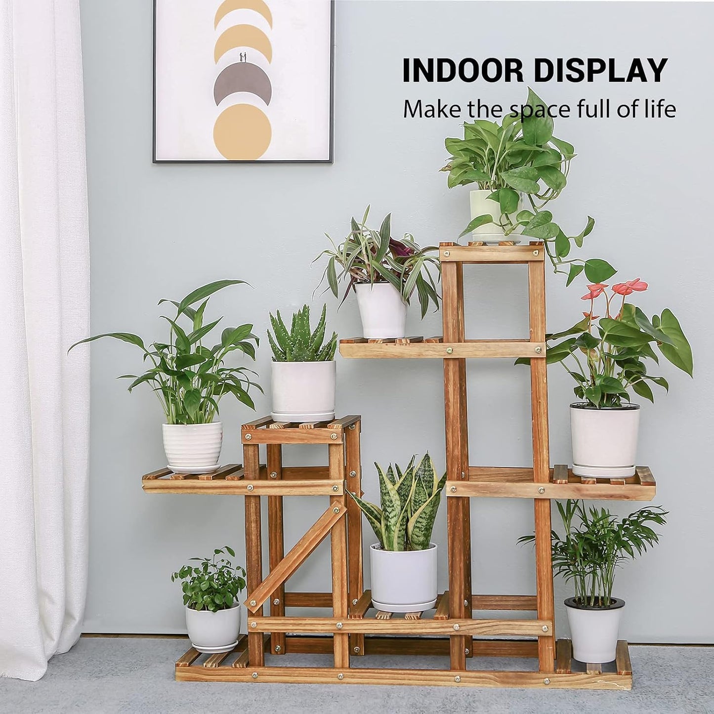 Wood Plant Stand Indoor Outdoor, Wooden Multiple Tier Flower Shelf, Large Garden Plant Display Holder Rack for Patio Balcony Living Room Corner Yard