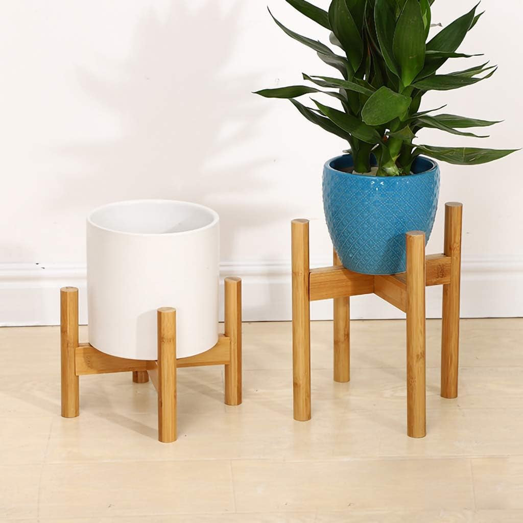 1Pcs Bamboo Plant Stand Mid Century Modern Plant Pot Stand Holder 8" to 12" Adjustable Flower Pot Holder Display Rack for Indoor Outdoor Planters and Home Decor, 14" H (Unxpandable)