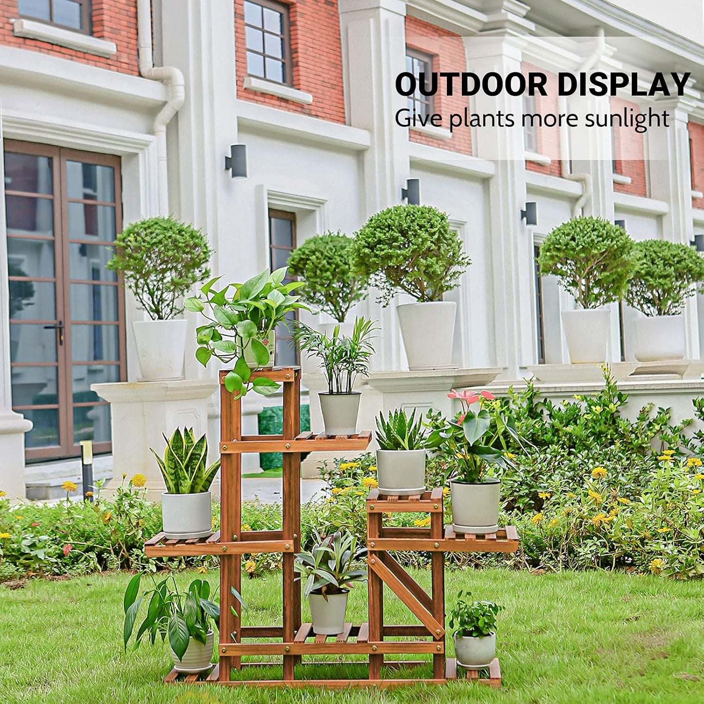 Wood Plant Stand Indoor Outdoor, Wooden Multiple Tier Flower Shelf, Large Garden Plant Display Holder Rack for Patio Balcony Living Room Corner Yard