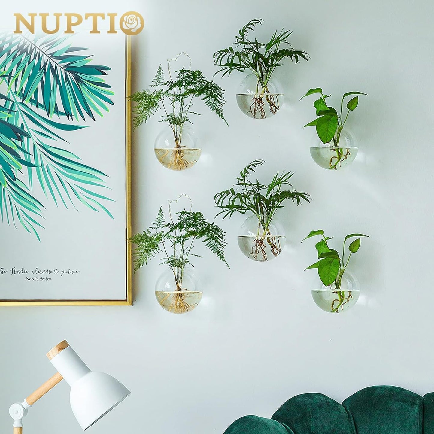 Wall Hanging Planters Terrarium: 6 Pcs Clear Glass Wall-Mounted Vases for Indoor Office Garden Living Room - Oblate Plant Pots Hydroponic Containers Propagation Stations for Flowers