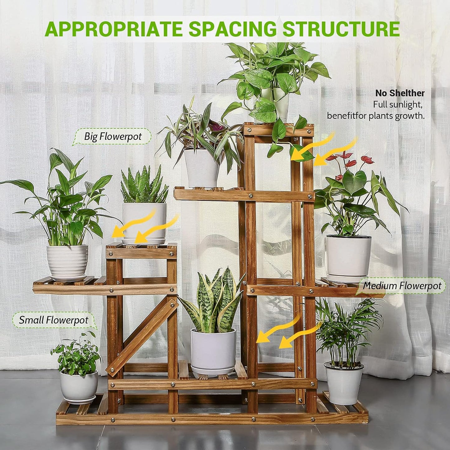 Wood Plant Stand Indoor Outdoor, Wooden Multiple Tier Flower Shelf, Large Garden Plant Display Holder Rack for Patio Balcony Living Room Corner Yard