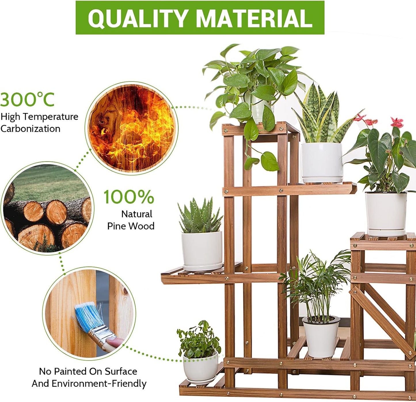 Wood Plant Stand Indoor Outdoor, Wooden Multiple Tier Flower Shelf, Large Garden Plant Display Holder Rack for Patio Balcony Living Room Corner Yard