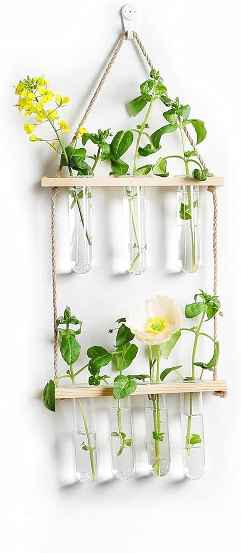 Hanging Planters, Hanging Glass Vases Propagation Station for Hydroponic Plants Flower Indoor Outdoor Home Garden Office Wall Decoration (7 Test Tube, Beige)