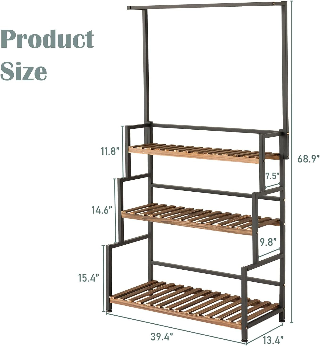 Plant Stand Outdoor Indoor Hanging Plant Shelf for Multiple Plants 3 Tier Tall Plant Stand Wood Rack with Metal Frame for Patio Garden Balcony