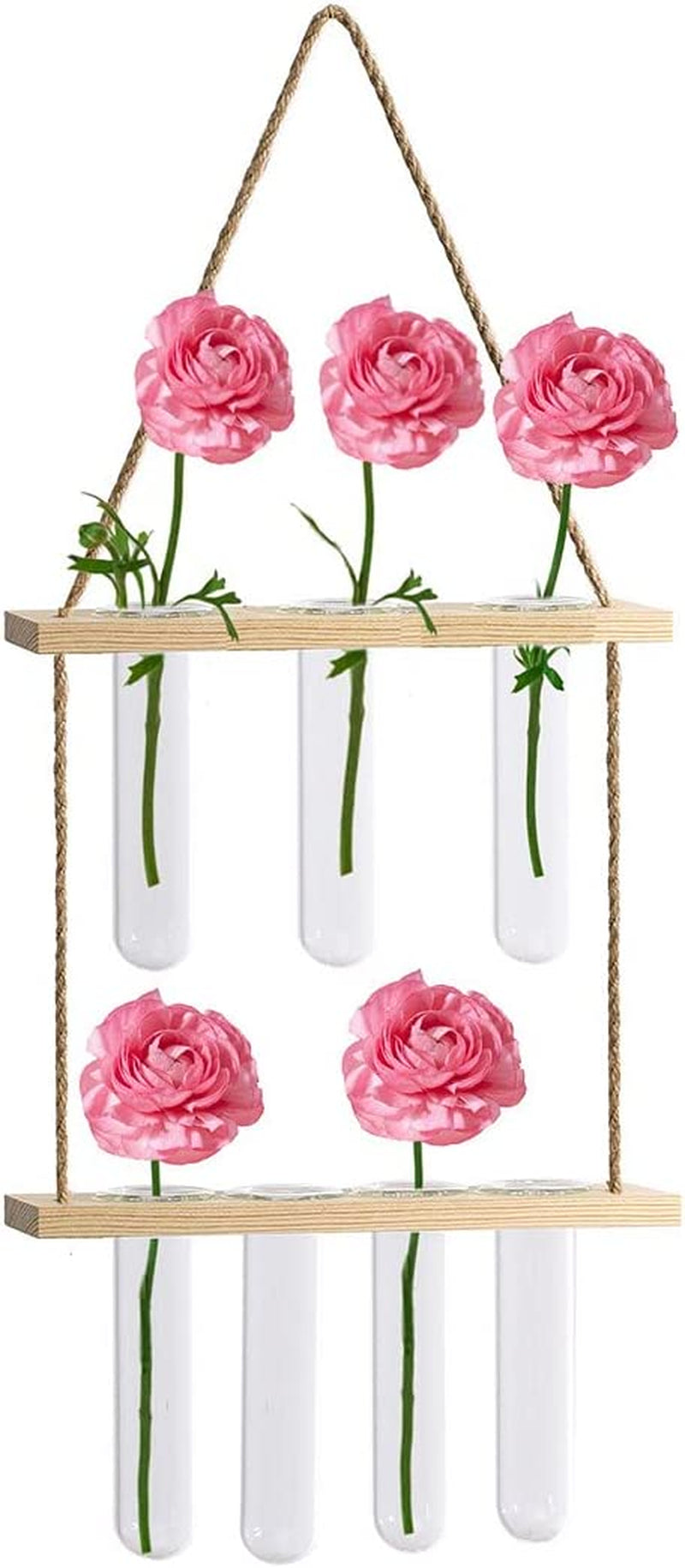Hanging Planters, Hanging Glass Vases Propagation Station for Hydroponic Plants Flower Indoor Outdoor Home Garden Office Wall Decoration (7 Test Tube, Beige)