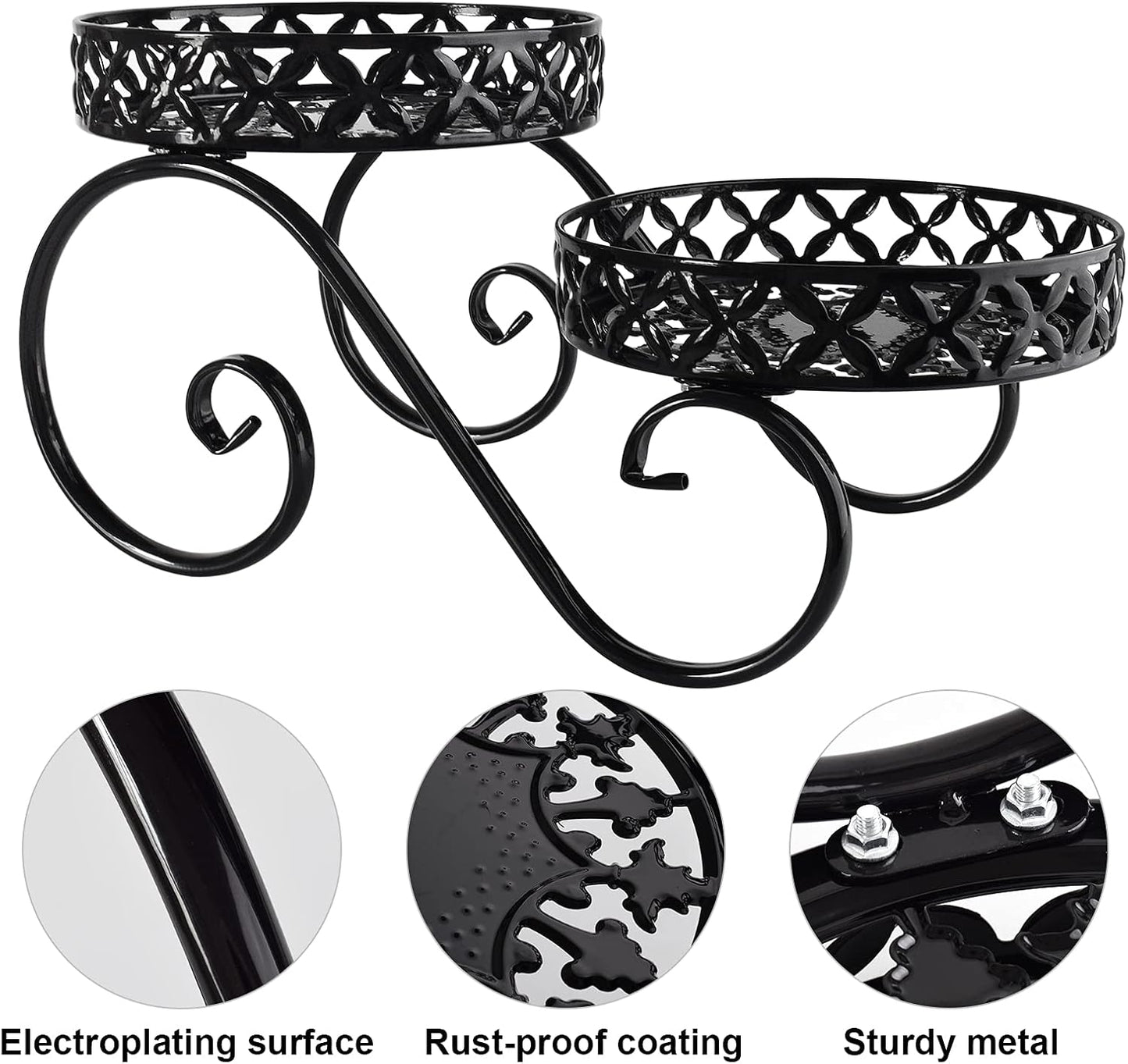 Black Planter Stand,Metal 9.8Inch round Potted Plant Stands Indoor&Outdoor ,Modern Flower Pot Stand Holder Rack Planter Display for Home,Kitchen,Patio,Garden, Corner, Balcony and Bedroom