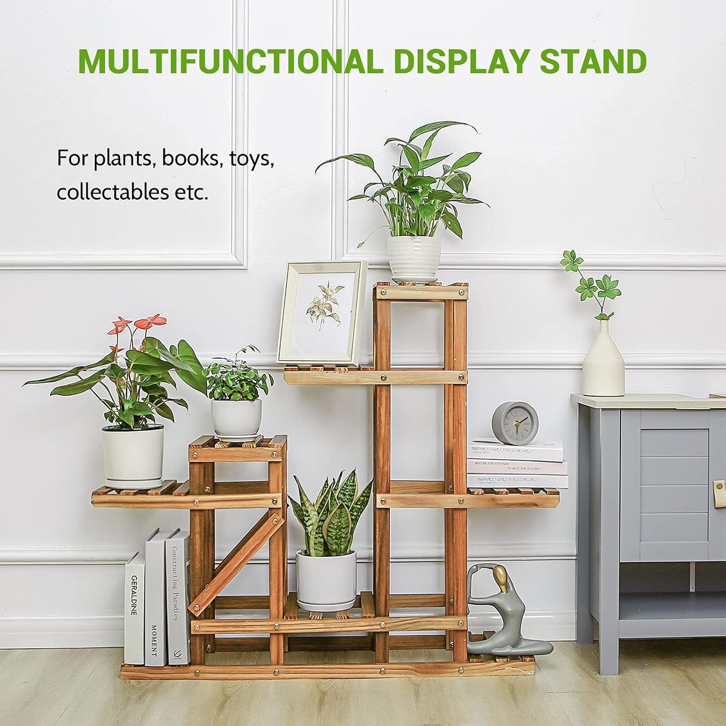 Wood Plant Stand Indoor Outdoor, Wooden Multiple Tier Flower Shelf, Large Garden Plant Display Holder Rack for Patio Balcony Living Room Corner Yard