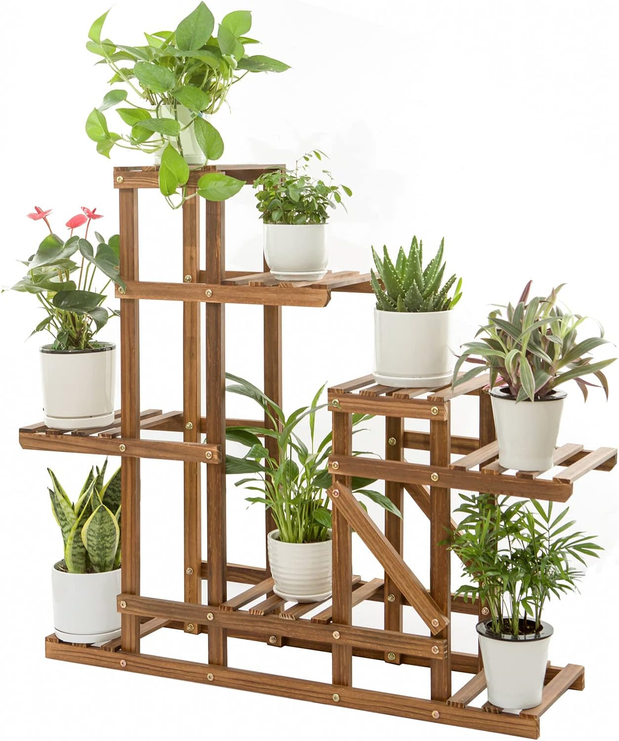 Wood Plant Stand Indoor Outdoor, Wooden Multiple Tier Flower Shelf, Large Garden Plant Display Holder Rack for Patio Balcony Living Room Corner Yard