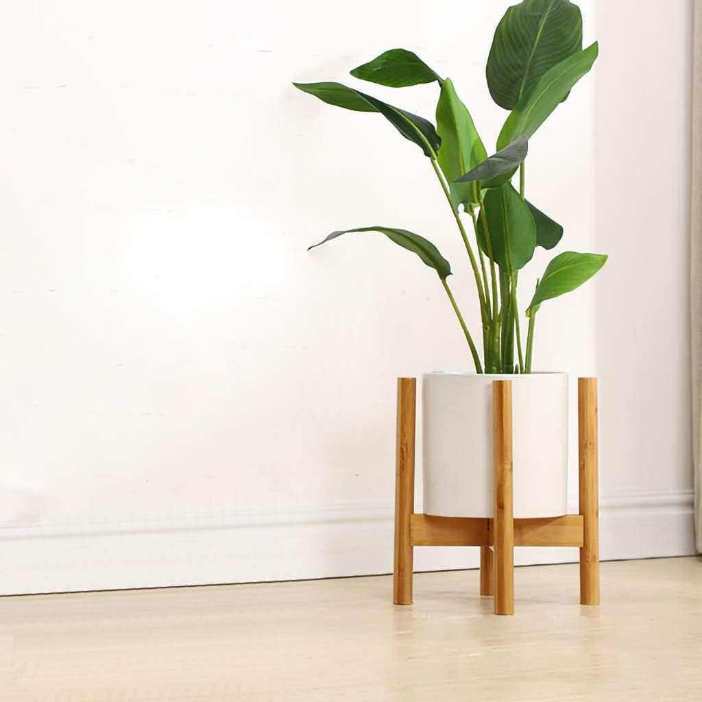 1Pcs Bamboo Plant Stand Mid Century Modern Plant Pot Stand Holder 8" to 12" Adjustable Flower Pot Holder Display Rack for Indoor Outdoor Planters and Home Decor, 14" H (Unxpandable)