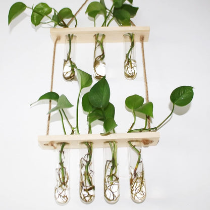 Hanging Planters, Hanging Glass Vases Propagation Station for Hydroponic Plants Flower Indoor Outdoor Home Garden Office Wall Decoration (7 Test Tube, Beige)