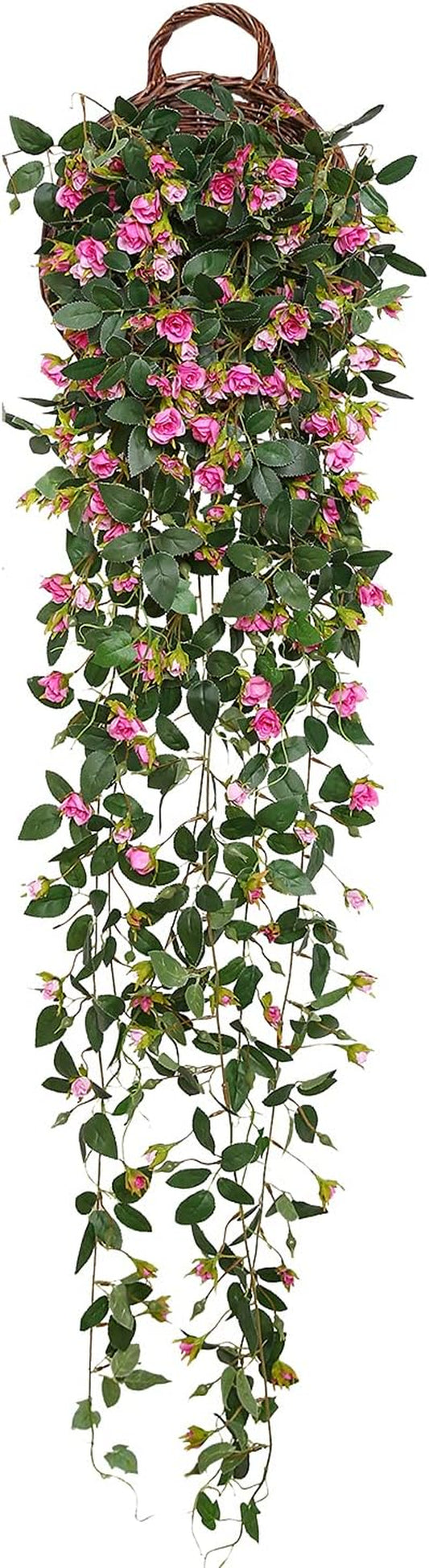 Artificial Hanging Plants with Rose Flowers, 5FT Garland Fake Hanging Flower Greeny Chain Wall Home Room Garden Wedding Indoor Outdoor Decorative (Purple, Not Include Basket)