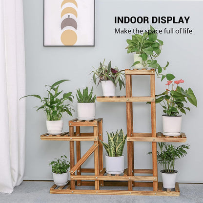 Wood Plant Stand Indoor Outdoor, Wooden Multiple Tier Flower Shelf, Large Garden Plant Display Holder Rack for Patio Balcony Living Room Corner Yard