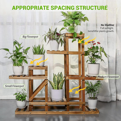 Wood Plant Stand Indoor Outdoor, Wooden Multiple Tier Flower Shelf, Large Garden Plant Display Holder Rack for Patio Balcony Living Room Corner Yard