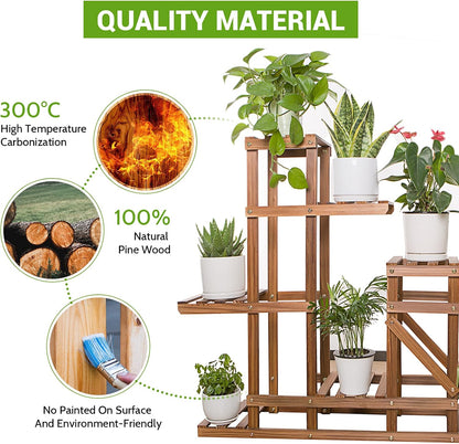 Wood Plant Stand Indoor Outdoor, Wooden Multiple Tier Flower Shelf, Large Garden Plant Display Holder Rack for Patio Balcony Living Room Corner Yard