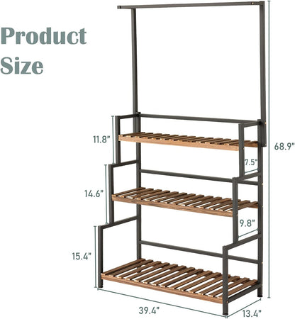 Plant Stand Outdoor Indoor Hanging Plant Shelf for Multiple Plants 3 Tier Tall Plant Stand Wood Rack with Metal Frame for Patio Garden Balcony
