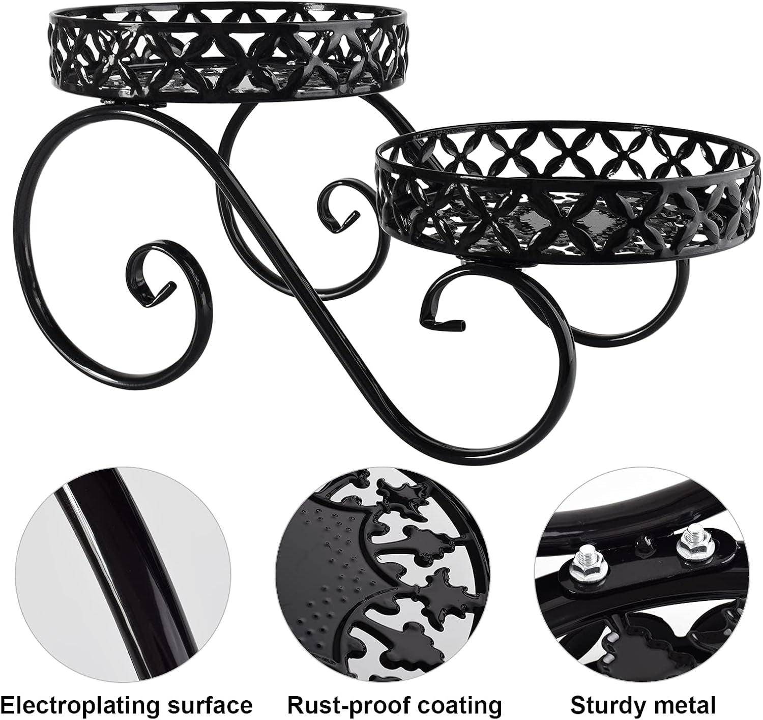 Black Planter Stand,Metal 9.8Inch round Potted Plant Stands Indoor&Outdoor ,Modern Flower Pot Stand Holder Rack Planter Display for Home,Kitchen,Patio,Garden, Corner, Balcony and Bedroom